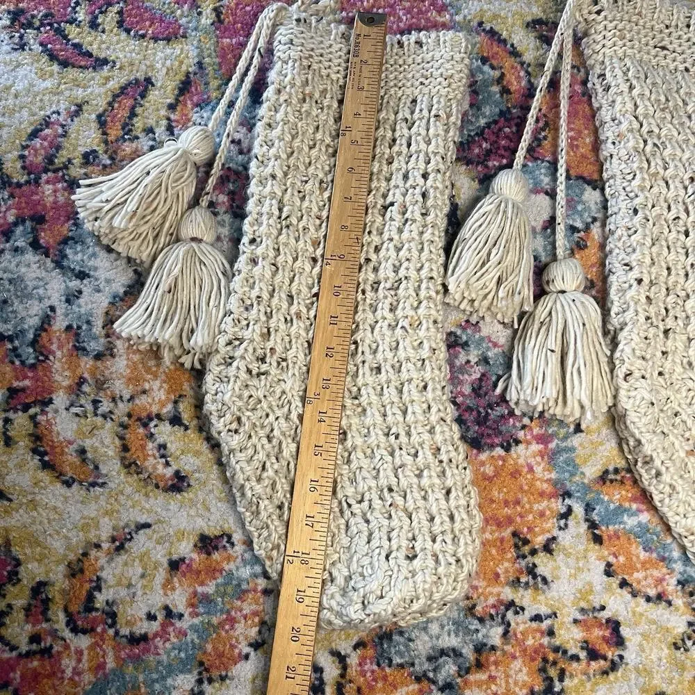 Hearth & Hand Magnolia Beige Colorful Specks Knitted Stocking Tassels Christmas